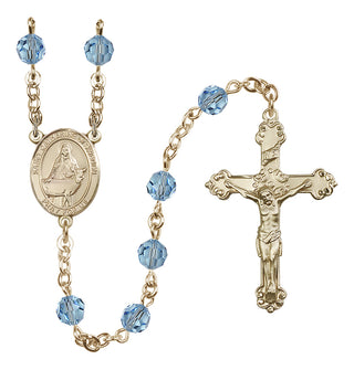 14 Karat Gold 6mm Austrian Crystal Saint Catherine of Sweden Rosary in Aqua