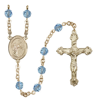 14 Karat Gold 6mm Austrian Crystal Saint Nimatullah Rosary in Aqua