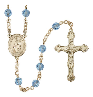 14 Karat Gold 6mm Austrian Crystal Saint Catherine of Alexandria Rosary in Aqua