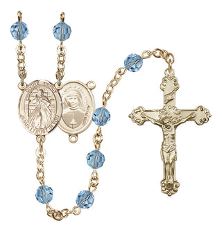 14 Karat Gold 6mm Austrian Crystal Divine Mercy Rosary in Aqua
