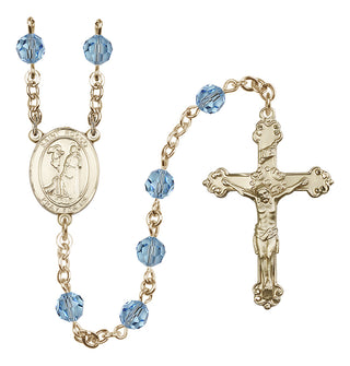 14 Karat Gold 6mm Austrian Crystal Saint Rocco Rosary in Aqua