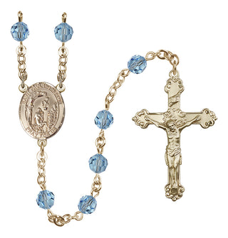 14 Karat Gold 6mm Austrian Crystal Saint Paul the Hermit Rosary in Aqua