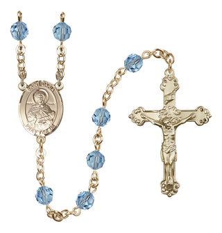 14 Karat Gold 6mm Austrian Crystal Saint Daria Rosary in Aqua