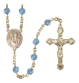 14 Karat Gold 6mm Austrian Crystal Saints Peter & Paul Rosary in Aqua