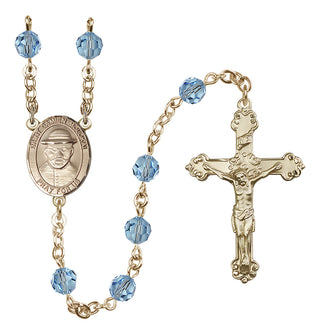14 Karat Gold 6mm Austrian Crystal Saint Damien of Molokai Rosary in Aqua