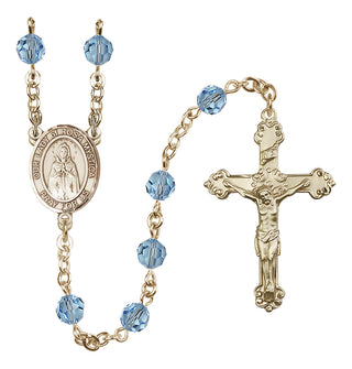 14 Karat Gold 6mm Austrian Crystal Our Lady of Rosa Mystica Rosary in Aqua