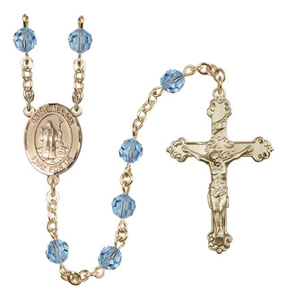 14 Karat Gold 6mm Austrian Crystal Saint Maron Rosary in Aqua