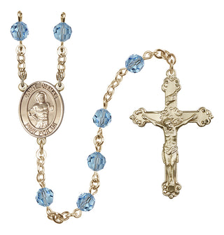 14 Karat Gold 6mm Austrian Crystal Saint Dismas Rosary in Aqua
