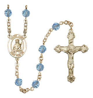 14 Karat Gold 6mm Austrian Crystal Saint Lucy Rosary in Aqua
