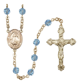 14 Karat Gold 6mm Austrian Crystal Saint Maria Bertilla Boscardin Rosary in Aqua