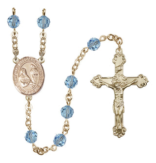 14 Karat Gold 6mm Austrian Crystal Saint Mary Magdalene of Canossa Rosary in Aqua