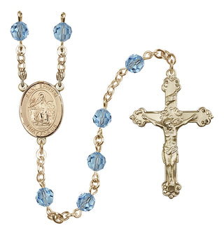 14 Karat Gold 6mm Austrian Crystal Saint Ephrem Rosary in Aqua