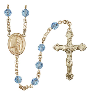 14 Karat Gold 6mm Austrian Crystal Saint Emma Uffing Rosary in Aqua