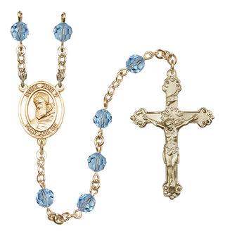 14 Karat Gold 6mm Austrian Crystal Pope Pius V Rosary in Aqua