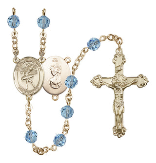 14 Karat Gold 6mm Austrian Crystal Saint Christopher/Dance Rosary in Aqua