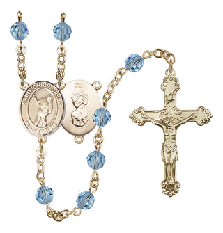 14 Karat Gold 6mm Austrian Crystal Saint Christopher/Lacrosse Rosary in Aqua
