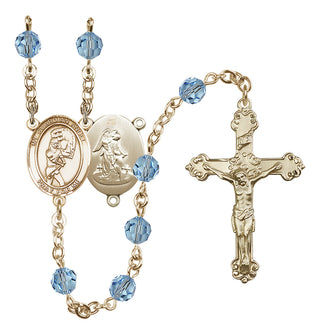 14 Karat Gold 6mm Austrian Crystal Guardian Angel/Softball Rosary in Aqua