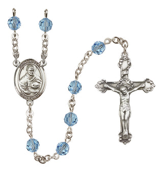 Sterling Silver 6mm Austrian Crystal Saint Albert the Great Rosary in Aqua