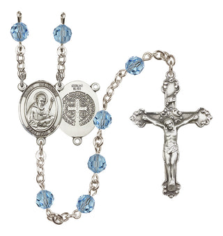 Sterling Silver 6mm Austrian Crystal Saint Benedict Rosary in Aqua