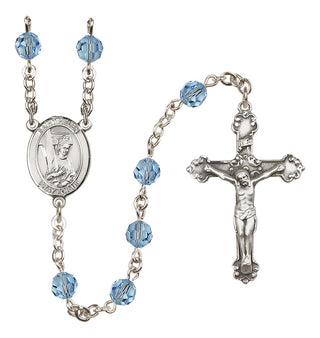 Sterling Silver 6mm Austrian Crystal Saint Helen Rosary in Aqua