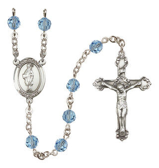 Sterling Silver 6mm Austrian Crystal Saint Gregory the Great Rosary in Aqua