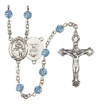 Sterling Silver 6mm Austrian Crystal Saint Joan of Arc / Navy Rosary in Aqua