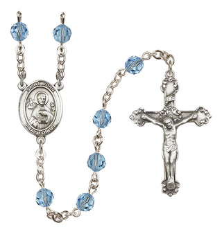 Sterling Silver 6mm Austrian Crystal Saint John the Apostle Rosary in Aqua