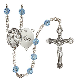 Sterling Silver 6mm Austrian Crystal Saint Joseph of Cupertino Rosary in Aqua