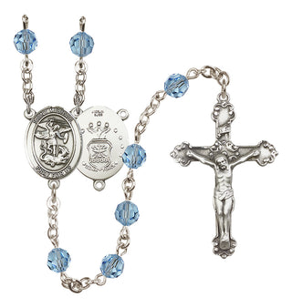 Sterling Silver 6mm Austrian Crystal Saint Michael / Air Force Rosary in Aqua