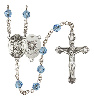 Sterling Silver 6mm Austrian Crystal Saint Michael / Coast Guard Rosary in Aqua