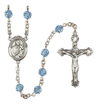 Sterling Silver 6mm Austrian Crystal Saint Martin de Porres Rosary in Aqua