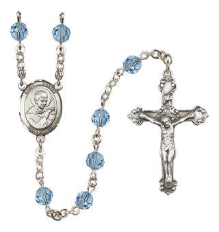 Sterling Silver 6mm Austrian Crystal Saint Robert Bellarmine Rosary in Aqua