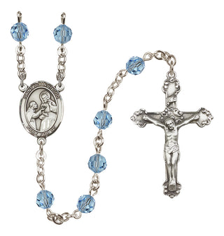 Sterling Silver 6mm Austrian Crystal Saint John of God Rosary in Aqua