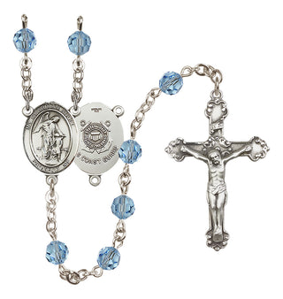 Sterling Silver 6mm Austrian Crystal Guardian Angel/Coast Guard Rosary in Aqua