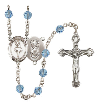 Sterling Silver 6mm Austrian Crystal Saint Christopher/Dance Rosary in Aqua