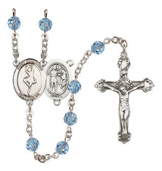 Sterling Silver 6mm Austrian Crystal Saint Sebastian/Dance Rosary in Aqua