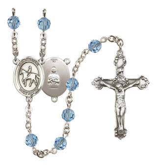 Sterling Silver 6mm Austrian Crystal Saint Kateri/Equestrian Rosary in Aqua