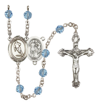 Sterling Silver 6mm Austrian Crystal Saint Sebastian / Rugby Rosary in Aqua
