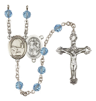 Sterling Silver 6mm Austrian Crystal Saint Sebastian / Fishing Rosary in Aqua