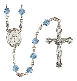Sterling Silver 6mm Austrian Crystal Saint Tarcisius Rosary in Aqua