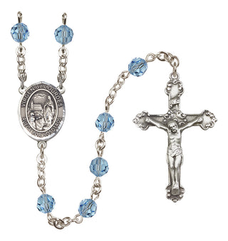Sterling Silver 6mm Austrian Crystal Virgen del Lourdes Rosary in Aqua