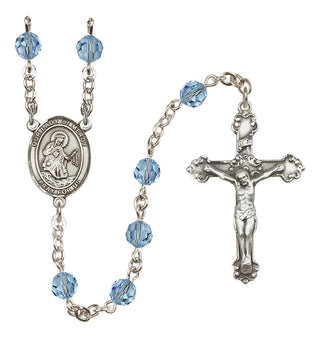 Sterling Silver 6mm Austrian Crystal Our Lady of Mercy Rosary in Aqua