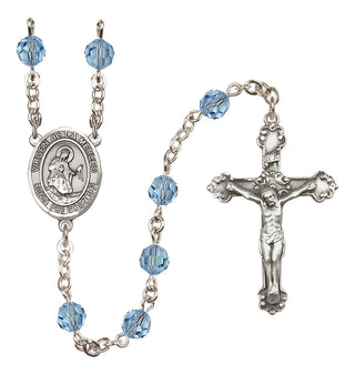 Sterling Silver 6mm Austrian Crystal Virgen de la Merced Rosary in Aqua