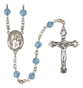 Sterling Silver 6mm Austrian Crystal Our Lady of Consolation Rosary in Aqua