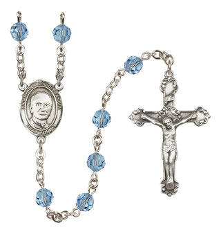 Sterling Silver 6mm Austrian Crystal Saint Hannibal Rosary in Aqua