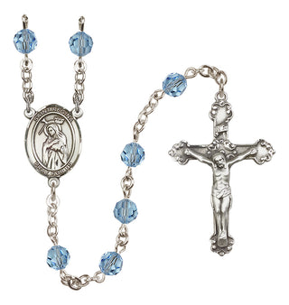 Sterling Silver 6mm Austrian Crystal Saint Regina Rosary in Aqua