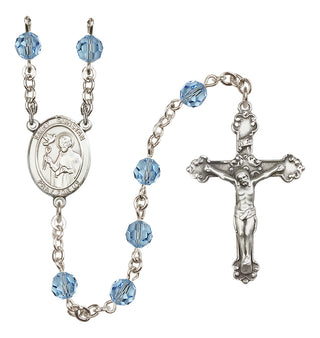 Sterling Silver 6mm Austrian Crystal Saint Dunstan Rosary in Aqua