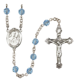 Sterling Silver 6mm Austrian Crystal Saint Kieran Rosary in Aqua