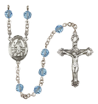 Sterling Silver 6mm Austrian Crystal Saint Bernadine of Sienna Rosary in Aqua