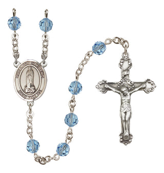 Sterling Silver 6mm Austrian Crystal Our Lady of Kibeho Rosary in Aqua